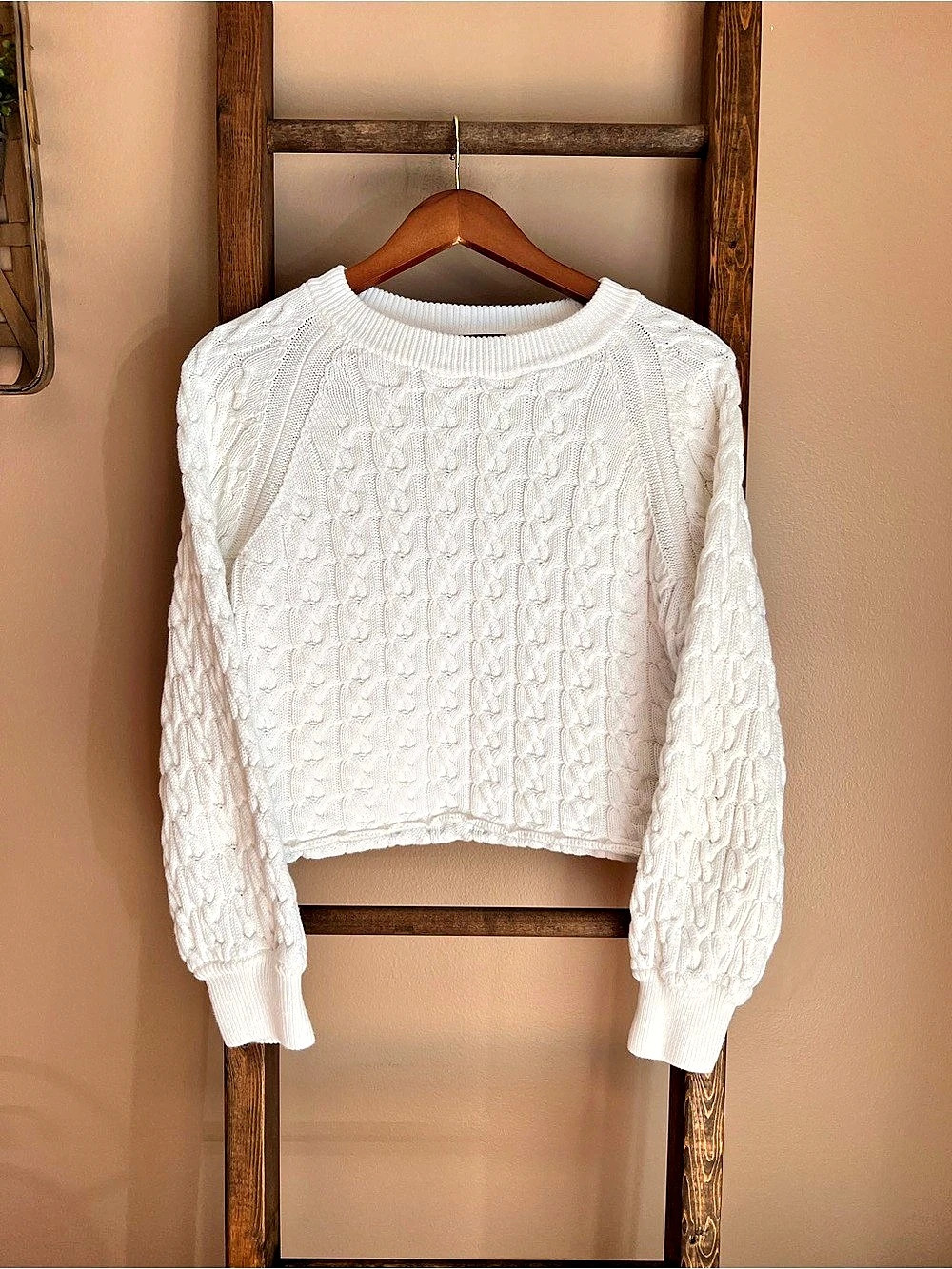 J.CREW Cable-Knit Cropped Crewneck Sweater in White Size M